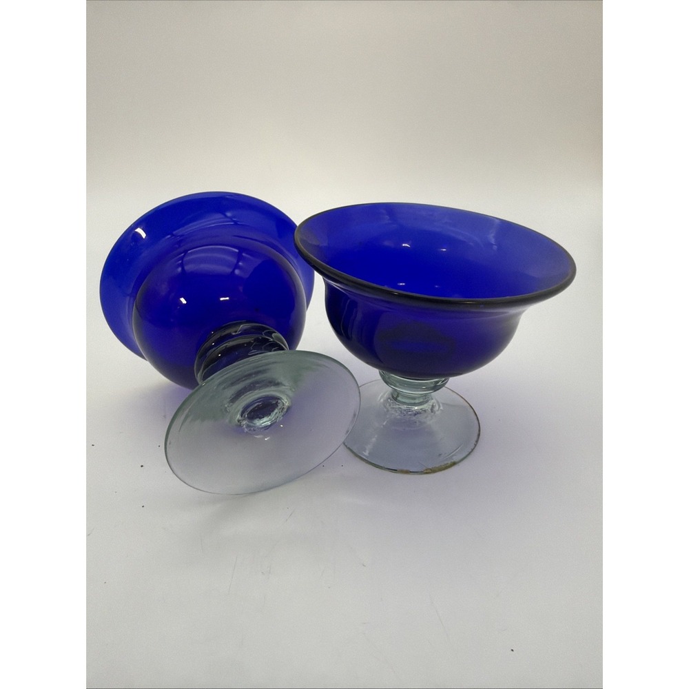 Set of 2 Doyen Royal Cobalt Blue Glass 3 7/8"H Champagne Sherbert Clear Stem